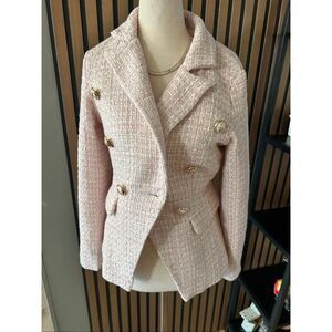 PINK TWEED CHECK DOME BUTTON BLAZER new w tags size 8 fits small
